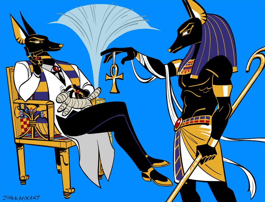 anthro black_body classy fashion king male pharaoh royalty solo junkmixart egyptian_mythology middle_eastern_mythology mythology anubis anubian_jackal canid canine canis deity jackal mammal