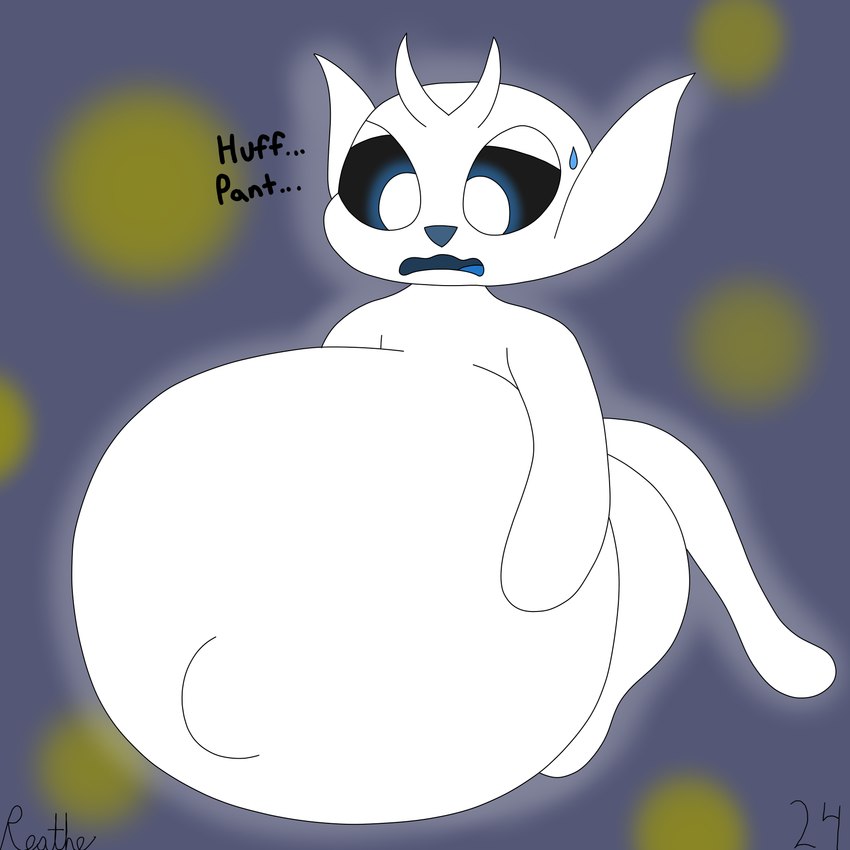 anthro belly big_belly big_navel black_sclera blue_background blue_mouth blue_nose blue_tongue bodily_fluids breath exhausted glowing glowing_body glowing_ears glowing_eyes glowing_tail hand_on_belly hand_on_own_belly huge_belly huge_navel hyper hyper_belly hyper_navel hyper_pregnancy looking_at_belly looking_at_own_belly looking_down looking_down_at_self male navel open_mouth outie_navel panting pregnant pregnant_anthro pregnant_male simple_background solo sweat sweatdrop tail thick_thighs tongue white_body white_ears white_eyes white_tail reathe microsoft ori_(series) xbox_game_studios ori_(ori) guardian_spirit 1:1 2024 absurd_res colored digital_media_(artwork) flat_colors hi_res