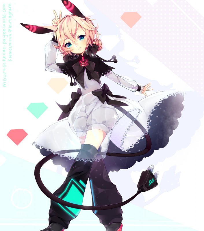 abstract_background alternative_fashion ambiguous_gender big_ears blonde_hair bottomwear capelet clothed clothing cyber_lolita dress electronics footwear fully_clothed gesture green_eyes hair hand_gesture j-fashion lace legwear lolita_(fashion) looking_at_viewer personification plug ribbons shirt shoes shorts simple_background socks solo standing topwear usb v_sign white_background kamochiruu animal_humanoid humanoid lagomorph lagomorph_humanoid leporid_humanoid mammal mammal_humanoid rabbit_humanoid hi_res portrait