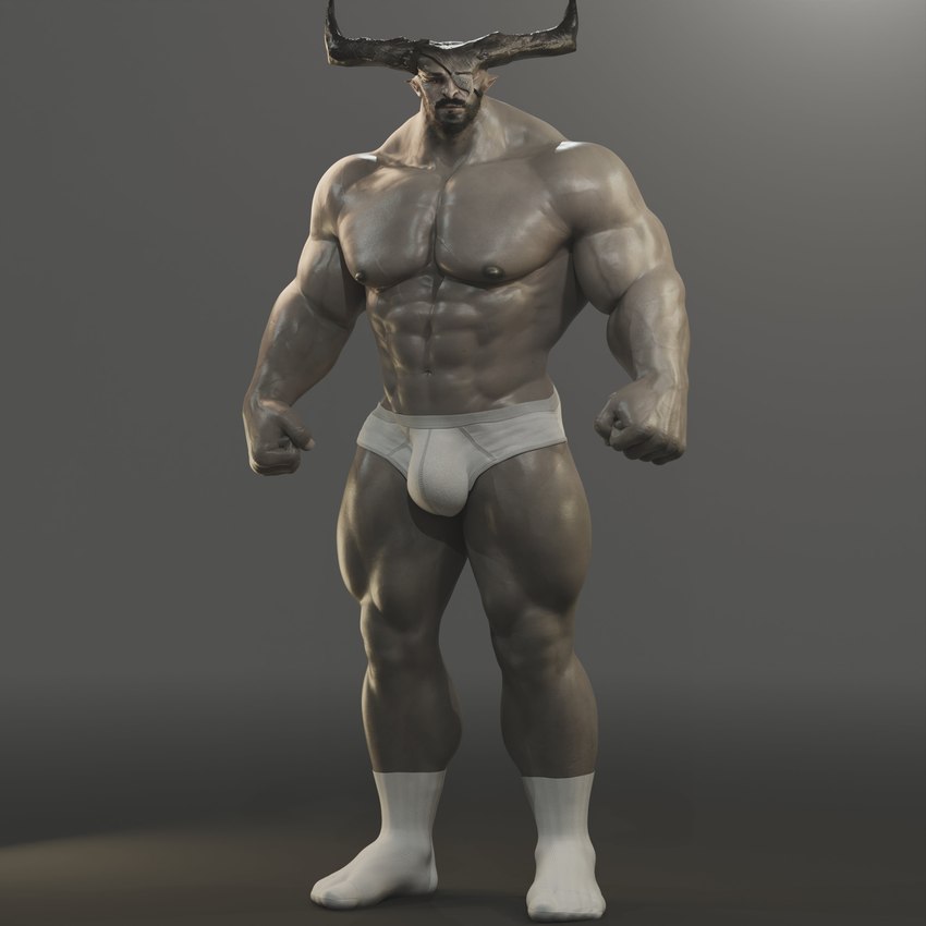 2_horns abs anthro biceps bulge clothed clothing eye_patch eyewear fist footwear horn male muscular muscular_humanoid muscular_male nipples pecs quads scar socks solo topless topless_male underwear voluox bioware dragon_age electronic_arts iron_bull humanoid qunari 1:1 3d_(artwork) absurd_res digital_media_(artwork) hi_res