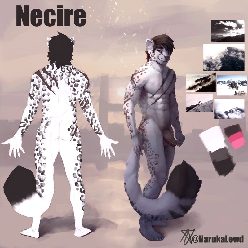 abs anthro athletic balls big_tail black_body black_fur black_hair blue_eyes blush butt city claws dark_hair fur genitals hair humanoid_genitalia humanoid_penis long_tail looking_at_viewer male markings muscular painting palette pecs penis pink_eyes scar simple_background solo tail white_body white_fur naruka necire_(character) felid mammal pantherine snow_leopard 1:1 2019 flat_colors hi_res model_sheet shaded soft_shading