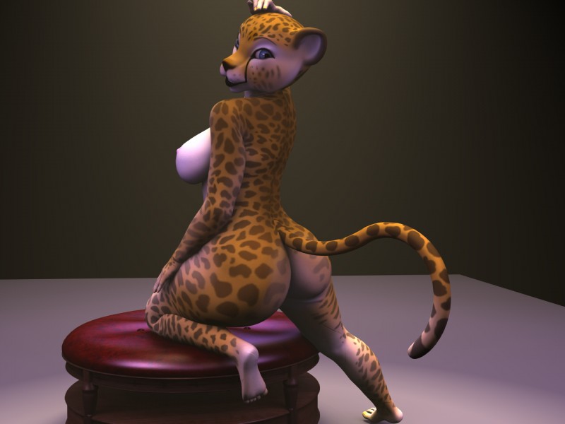 anthro big_breasts big_butt black_lips blue_eyes breasts brown_body brown_fur butt feet female fur hindpaw lips looking_back looking_down nipples nude paws smile solo spots thick_thighs white_body white_fur yellow_body yellow_fur blx24 cheetah felid feline mammal 2016 3d_(artwork) 4:3 digital_media_(artwork) hi_res