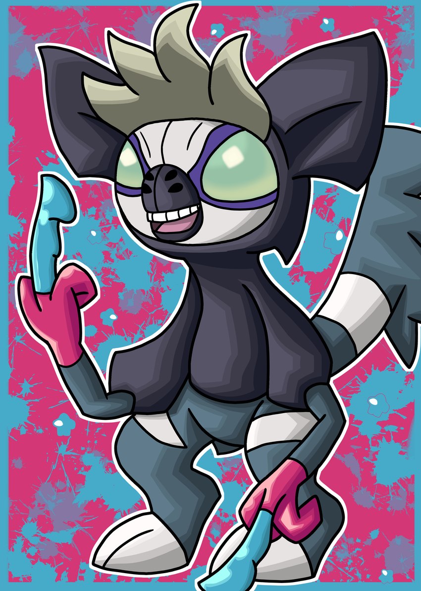 ambiguous_gender black_clothing black_hoodie black_topwear clothing fur green_eyes grey_body grey_fur hoodie markings outline pink_hands pseudo_clothing pseudo_hoodie purple_markings simple_background solo topwear white_outline rebex_man nintendo pokemon generation_9_pokemon grafaiai pokemon_(species) absurd_res colored hi_res shaded