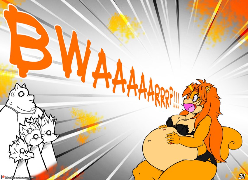 anthro belly big_belly big_breasts bottomwear breasts burping clothing deep_navel eyewear female fur glasses group hair hand_on_belly male multicolored_body multicolored_fur navel obese obese_male open_mouth orange_hair overweight overweight_male red_eyes sitting sound_effects stuffing text topwear two_tone_body two_tone_fur viroveteruscy warning_cream_filled apricot_(viroveteruscy) kiwi_(viroveteruscy) mr._pig_(viroveteruscy) plum_(viroveteruscy) raspberry_(viroveteruscy) avian bear bird canid canine canis cuculiform domestic_pig mammal new_world_ground_cuckoo roadrunner rodent sciurid suid suina sus_(pig) tree_squirrel wolf 2017 absurd_res comic english_text hi_res