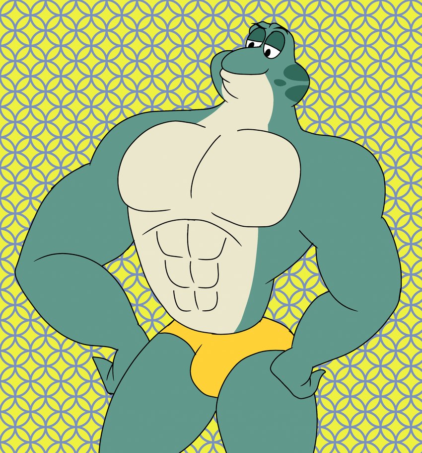 anthro briefs bulge clothing green_body male muscular muscular_anthro muscular_male solo underwear yellow_briefs yellow_clothing yellow_underwear wolfox90210 the_swan_princess jean-bob amphibian frog hi_res