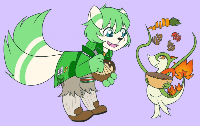 anthro biped clothed clothing duo fur green_body green_fur hair male open_mouth penetration simple_background smile solo standing tongue white_body white_fur boodlesofnoodles nintendo pokemon chives_(hebleh) fan_character felid generation_6_pokemon mammal meowstic pokemon_(species) 2019 digital_media_(artwork) hi_res watermark