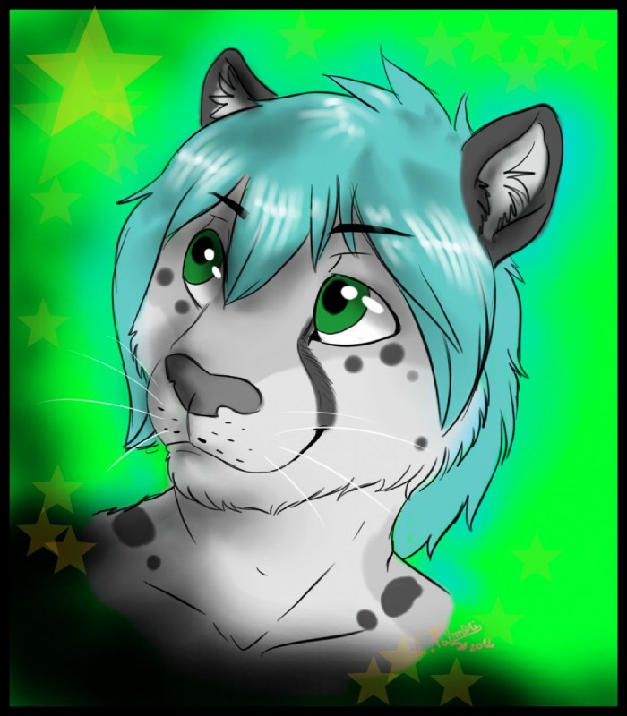 anthro blue_hair green_eyes hair male solo furiarossa sevrah felid leopard mammal pantherine hi_res