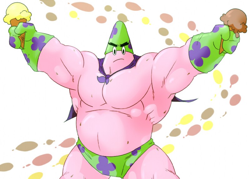 anthro biceps big_muscles black_eyebrows bottomwear cape clothed clothing dessert eyebrows food frown furgonomics glistening glistening_body gloves green_clothing handwear holding_food holding_object huge_muscles ice_cream light looking_at_viewer male manly musclegut muscular muscular_anthro muscular_male no_pupils noseless pecs pink_body serratus shorts simple_background solo standing telekinesis toony topless white_background wide_hipped_male wide_hips happyending nickelodeon spongebob_squarepants patrick_star asteriid asterozoan echinoderm marine pink_sea_star pisaster starfish 2014 colored digital_media_(artwork) portrait shaded three-quarter_portrait