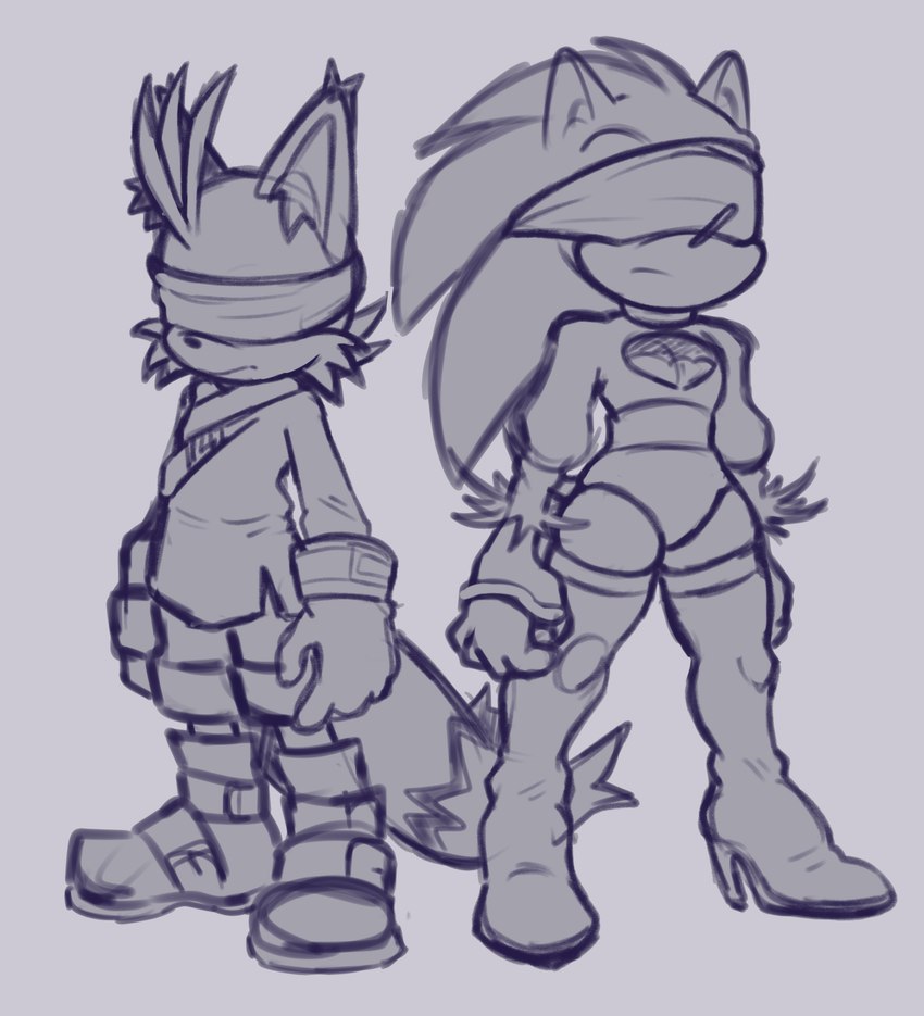 anthro blindfold boots bottomwear clothed clothing cosplay crossdressing duo femboy footwear gloves handwear high_heeled_boots high_heels legwear leotard male shirt shoes shorts thigh_boots thigh_highs topwear martyjade23 nier_automata platinumgames sega sonic_the_hedgehog_(series) miles_prower sonic_the_hedgehog yorha_2b yorha_9s canid canine eulipotyphlan fox hedgehog mammal absurd_res hi_res