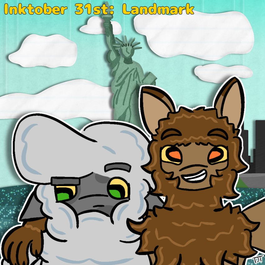 anthro city cloud duo female fur grin hand_on_shoulder male male/female new_york_city sea selfie simple_background smile text toony water wool_(fur) relyt2442 inktober the_nature_of_predators firon_(nopov) raila_(nopov) statue_of_liberty mammal venlil_(the_nature_of_predators) 1:1 hi_res