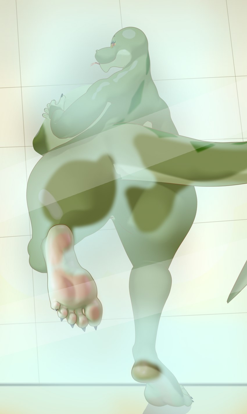 5_fingers 5_toes against_surface anthro areola bathing big_areola big_breasts breasts claws countershading feet female fingers fog forked_tongue green_body looking_at_viewer markings nipples on_glass red_sclera showering soles solo thick_thighs toe_claws toes tongue i2lsx margret_stalizburg anaconda boa_(snake) boinae reptile scalie snake 2022 3d_(artwork) absurd_res digital_media_(artwork) hi_res mother_(lore) parent_(lore)