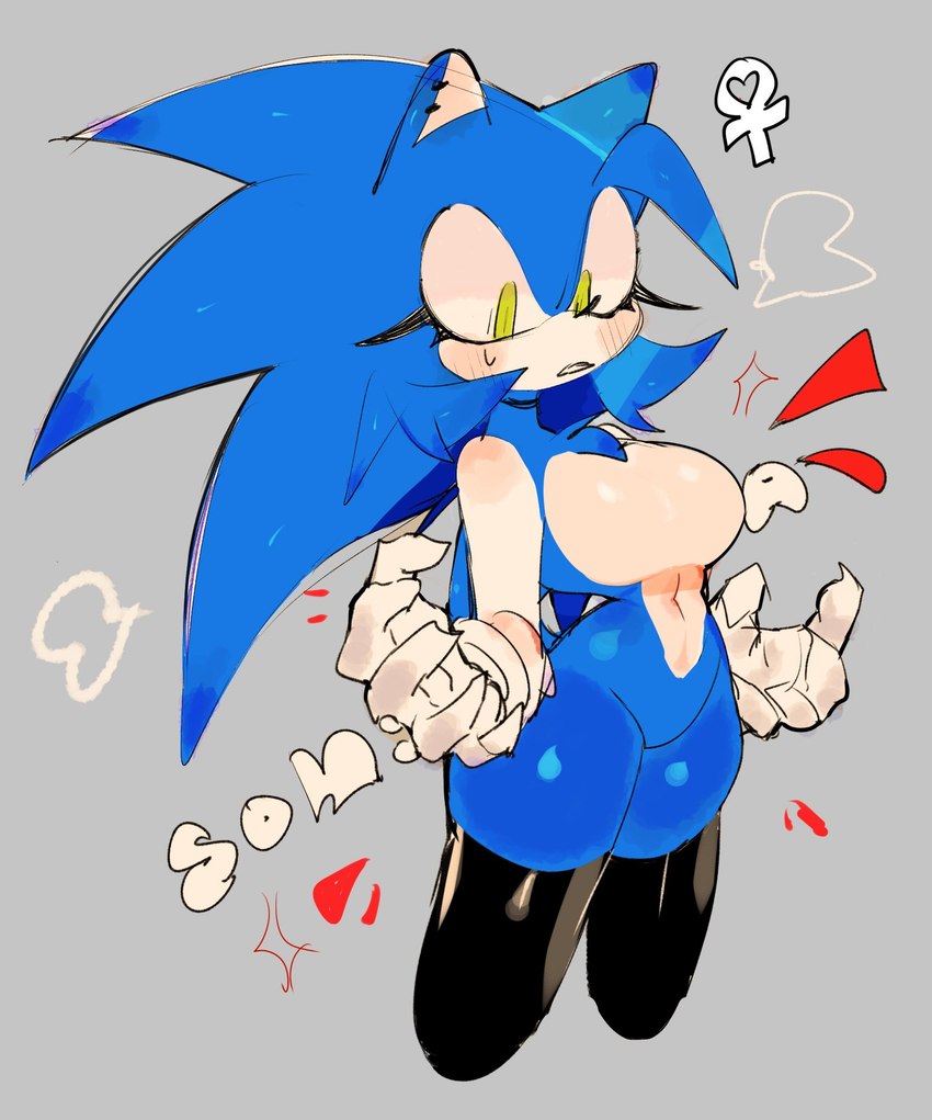 anthro breasts clothing crossgender featureless_breasts female female_symbol gender_symbol gloves grey_background handwear legwear mtf_crossgender simple_background solo surprised_expression symbol thigh_highs usa37107692 sega sonic_the_hedgehog_(series) sonic_the_hedgehog eulipotyphlan hedgehog mammal 2024 hi_res sketch