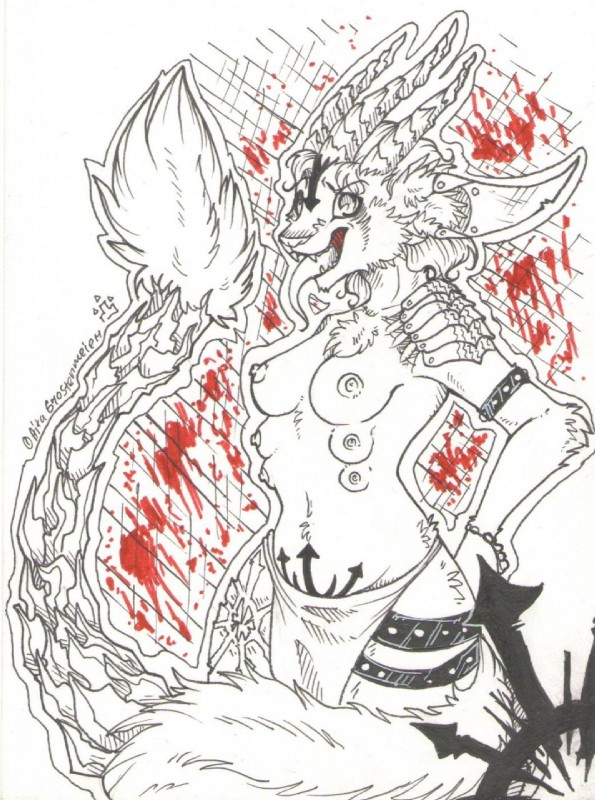 6_breasts anthro armor blood bodily_fluids bottomwear breasts chaos chest_tuft clothed clothing female fur horn loincloth multi_breast nipples nude open_mouth partially_clothed presenting solo spikes tail tattoo tongue tongue_out tuft grostenmeiers warhammer_(franchise) aita chaos_daemon daemon_of_slaanesh daemonette_(warhammer) demon hi_res