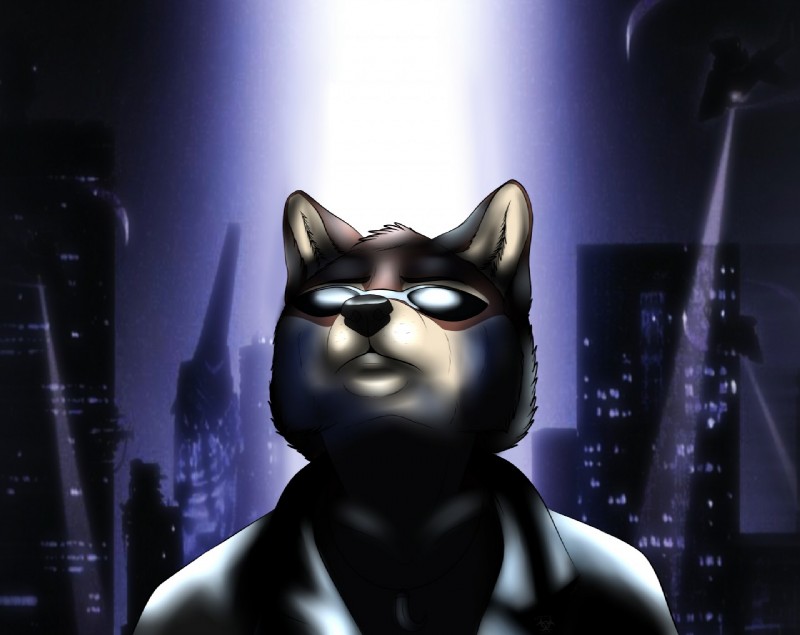 aircraft anthro brown_body brown_fur clothed clothing eyewear fur looking_up male night screencap screencap_background solo sunglasses vehicle arcanafox deus_ex jc_denton canid canine canis mammal wolf 2015 bust_portrait meme portrait