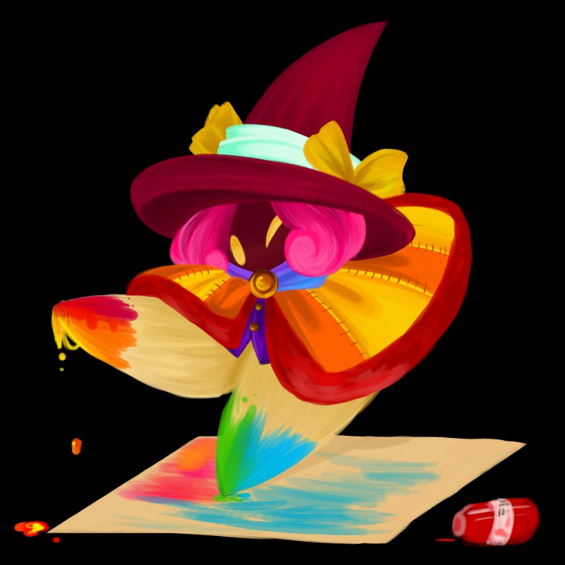 bow_ribbon brush cloak clothing female hair hat headgear headwear jewelry necklace not_furry paintbrush pink_hair solo witch_hat yellow_eyes screeadee kirby_(series) kirby_triple_deluxe nintendo paintra animate_inanimate featureless_(disambiguation) 1:1 alpha_channel hi_res