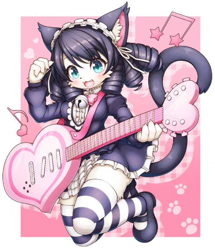 alternative_fashion anthro blue_eyes clothing female goth gothic_lolita guitar hair j-fashion japanese_idol kemono legwear lolita_(fashion) musical_instrument open_mouth pink_hair playing_guitar playing_music plucked_string_instrument solo stockings string_instrument tsu_ji sanrio show_by_rock!! cyan_hijirikawa domestic_cat felid feline felis mammal digital_drawing_(artwork) digital_media_(artwork)