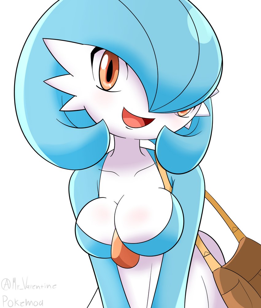 big_breasts blush breasts cleavage clothed clothing female hair red_eyes remake smile solo text white_body white_skin mr_valentine00 pokemoa nintendo pokemon gardevoir generation_3_pokemon pokemon_(species) shiny_pokemon absurd_res hi_res