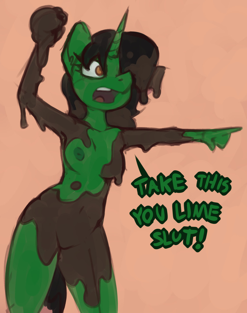 anthro female green_body horn mud solo marsminer hasbro my_little_pony mythology equid equine mammal mythological_creature mythological_equine unicorn amber_(disambiguation) hi_res