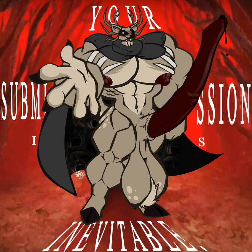 abs anthro antlers balls big_balls big_muscles big_penis bodily_fluids cloak clothed clothing cum erection fur genital_fluids genitals horn huge_balls huge_muscles huge_penis hyper hyper_balls hyper_genitalia hyper_muscles hyper_penis looking_at_viewer male muscular muscular_anthro muscular_male nipples nude pecs penis simple_background solo sprocco_(artist) american_mythology indigenous_north_american_mythology mythology north_american_mythology spooky's_jump_scare_mansion specimen_8 deer mammal monster wendigo 1:1 digital_drawing_(artwork) digital_media_(artwork) flat_colors hi_res signature