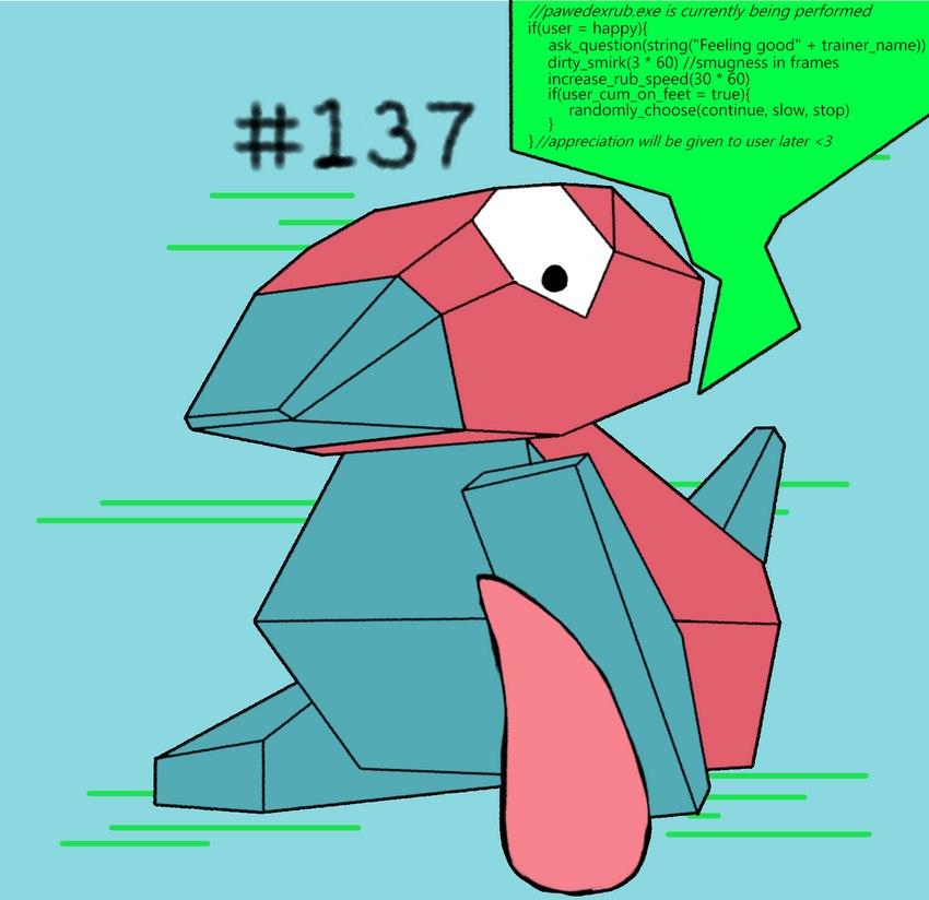 ambiguous_gender artificial_intelligence code duo erection feet feral foot_fetish foot_play footjob genitals group hashtag id_number male number penile penis sex simple_background tapering_penis text secretsableye nintendo pokemon digital_creature generation_1_pokemon pokemon_(species) porygon digital_media_(artwork) english_text hi_res