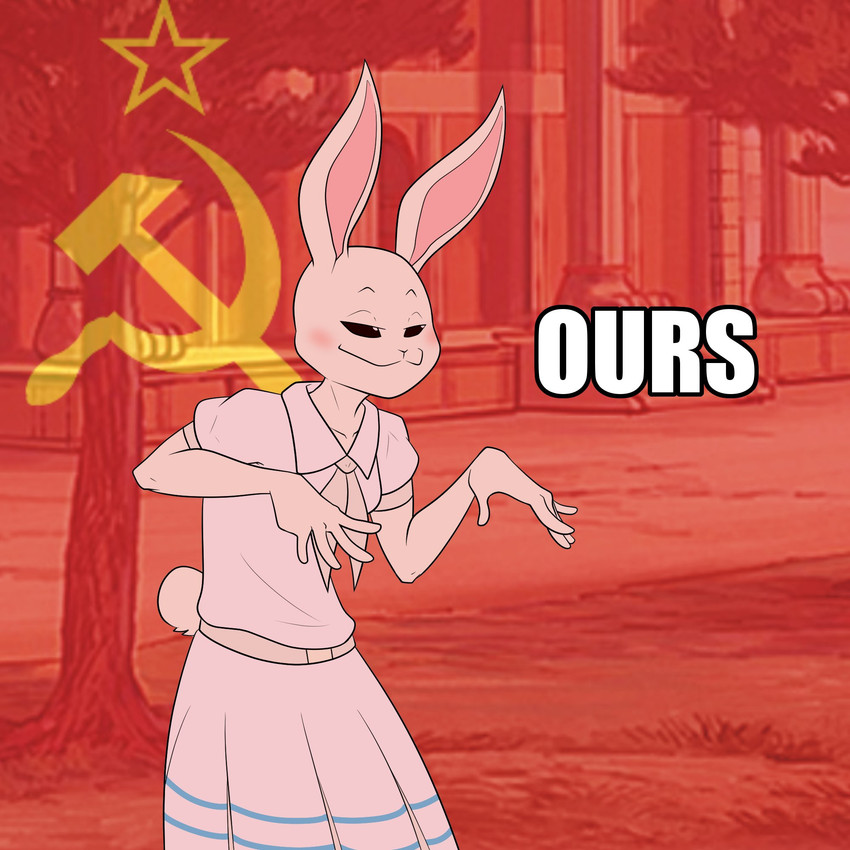 :3 anthro belt black_sclera blush clothed clothing communism dress female front_view fully_clothed fur hammer_and_sickle humor politics pose russian solo soviet_flag soviet_union standing text white_body white_fur bran-draws-things beastars communist_bugs_bunny haru_(beastars) domestic_rabbit dwarf_rabbit lagomorph leporid mammal oryctolagus rabbit 1:1 2020 english_text hi_res icon meme portrait reaction_image three-quarter_portrait