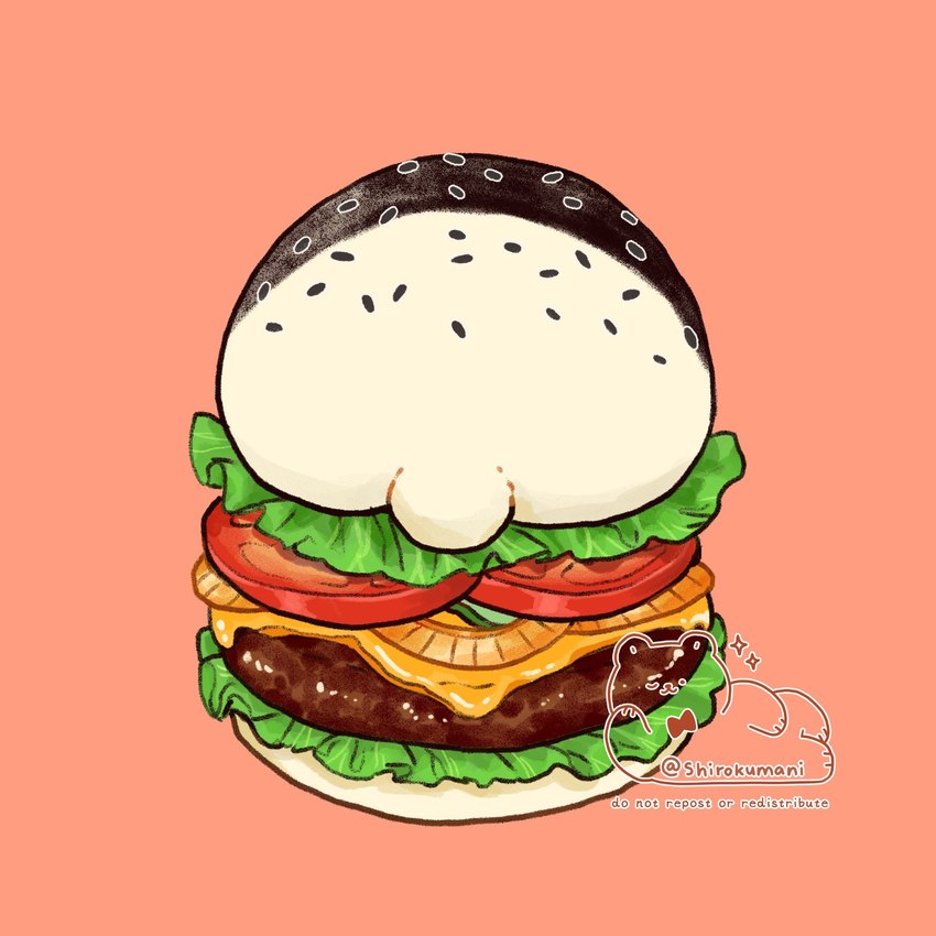 black_body burger butt chibi detailed_food feral food micro simple_background solo white_body shirokumani bear mammal 1:1 2021 detailed hi_res