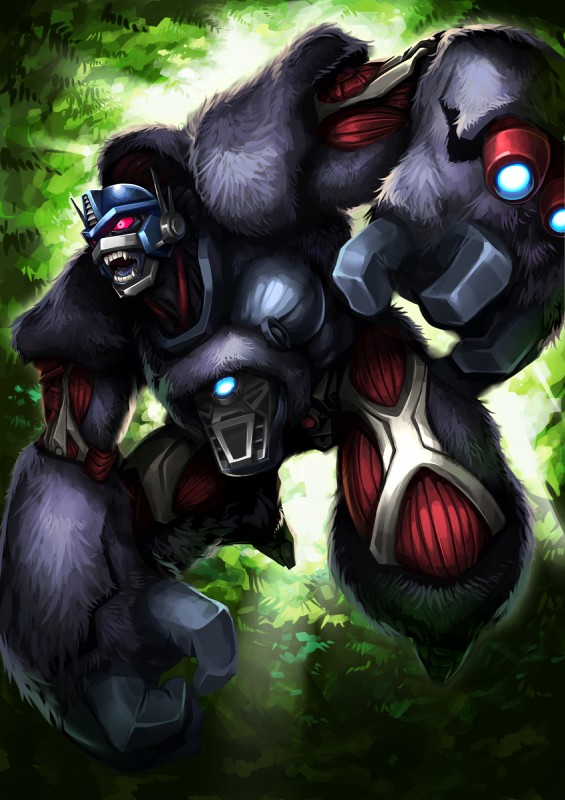 fangs fur grey_body grey_fur machine male muscular muscular_humanoid muscular_male open_mouth red_eyes solo teeth ryuusei_(mark_ii) hasbro takara_tomy transformers transformers:_beast_wars optimus_primal ape cybertronian gorilla haplorhine humanoid mammal maximal primate robot robot_humanoid 2016 digital_media_(artwork) hi_res