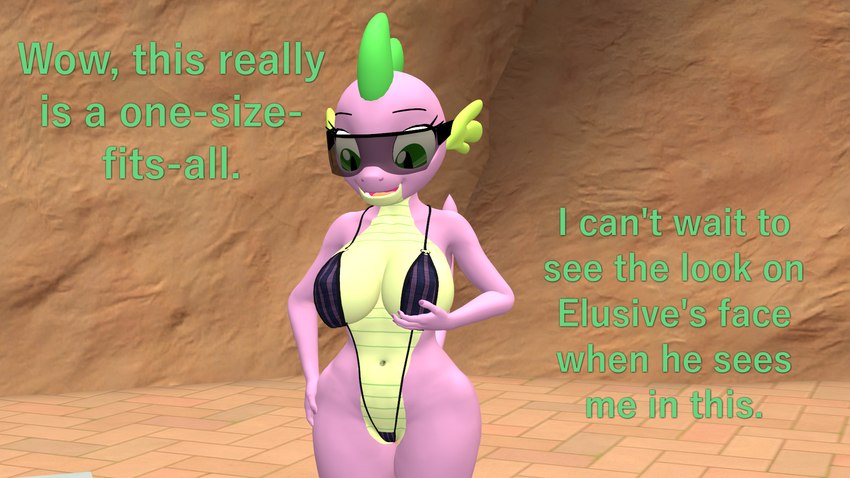 anthro big_breasts biped breasts clothed clothing crossgender detailed_background dialogue eyelashes female front_view mtf_crossgender navel one-piece_swimsuit open_mouth outside pupils purple_body sling_bikini solo standing swimwear text thick_thighs papadragon69 friendship_is_magic hasbro my_little_pony mythology spike_(mlp) dragon mythological_creature mythological_scalie scalie 16:9 2024 3d_(artwork) digital_media_(artwork) english_text hi_res widescreen