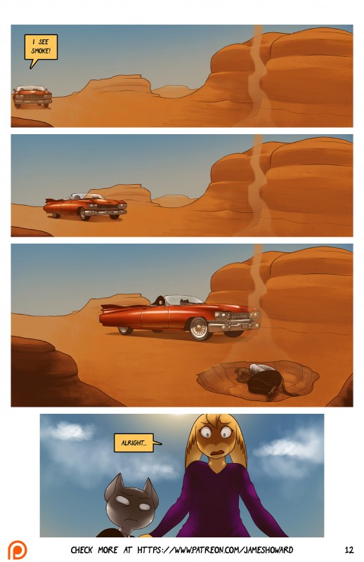 car clothing desert dialogue inside_car inside_vehicle text vehicle james_howard cadillac gabe_(james_howard) james_(james_howard) reggie_(james_howard) domestic_cat felid feline felis mammal absurd_res comic english_text hi_res url