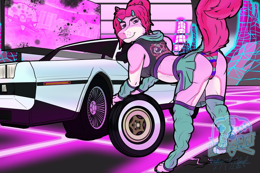 anthro breasts camel_toe car clothing diva dmc-12 female panties pivapanda solo tail underwear vehicle likos likosart delorean mythology bear canid canine canis dragon giant_panda hybrid mammal mythological_creature mythological_scalie scalie wolf 3:2 hi_res