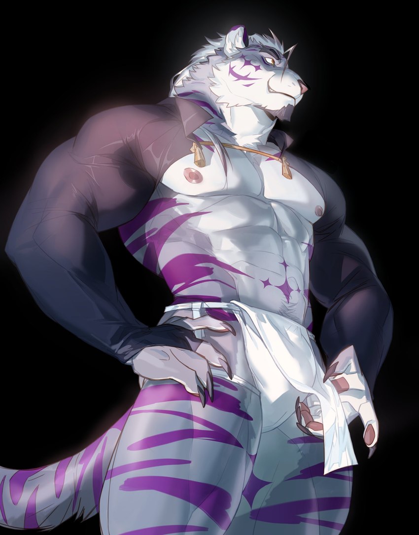 anthro areola biped bulge claws countershade_fur countershade_torso countershading fur male muscular muscular_anthro muscular_male nipples pawpads pecs solo striped_body striped_fur stripes tail maiyabuhantang sadiend felid mammal pantherine tiger hi_res