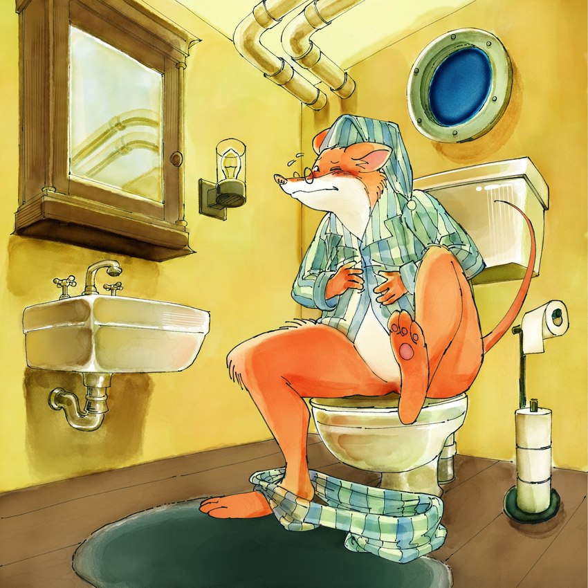 anthro barefoot bathroom bathroom_sink blush bodily_fluids bottomwear bottomwear_down clothed clothing desperation eyewear feces feet food_poisoning fur glasses hat headgear headwear holding_belly implied_scat male mirror mirror_reflection nightcap no_underwear on_toilet one_leg_up orange_body orange_fur pajama_bottoms pajama_pants pajama_shirt pajamas pants pants_down partially_clothed poop_desperation poop_in_bowl pooping pooping_into_water potty_time raised_leg reflection sink sitting_on_toilet solo stomach_ache sweat sweatdrop toilet toilet_bowl toilet_paper toilet_seat toilet_use wide_hips window deuce_dude geronimo_stilton_(series) geronimo_stilton mammal mouse murid murine rodent 1:1 hi_res watercolor_(artwork)