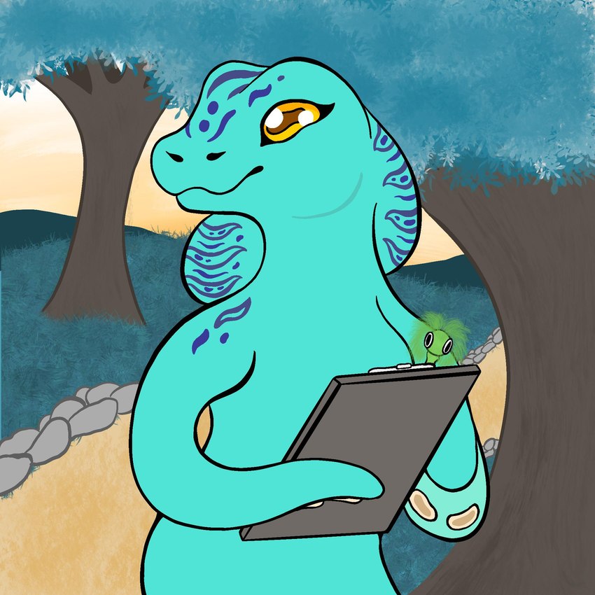 anthro female holding_object holding_pen note_pad outside pen plant solo tentacles tree xskipy the_nature_of_predators alien cephalopod kolshian_(the_nature_of_predators) mammal marine mollusk 1:1 hi_res