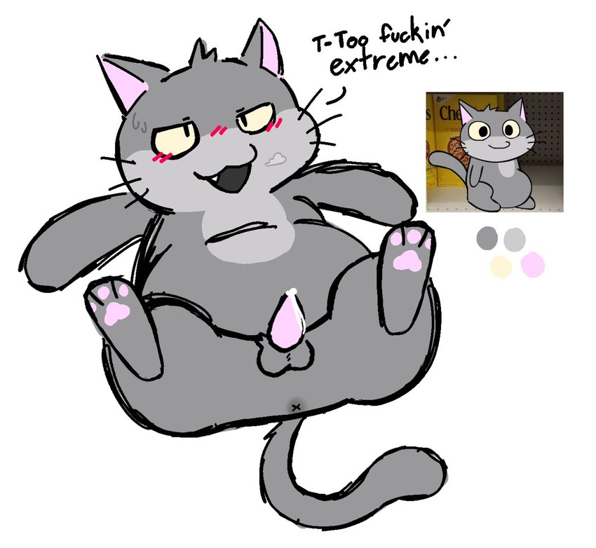 anus balls black_eyes blush blush_lines bodily_fluids fangs feral fur genital_fluids genitals grey_body grey_ears grey_fur grey_hair grey_tail hair half-closed_eyes looking_pleasured lying male multicolored_body multicolored_fur narrowed_eyes on_back pawpads penis pink_pawpads precum sharp_teeth simple_background small_balls small_penis solo sweat tail teeth text two_tone_body two_tone_fur whiskers white_background x_anus yellow_sclera rydryd ps2_cat_(alienmyth64) domestic_cat felid feline felis mammal 2025 digital_media_(artwork) english_text hi_res sketch