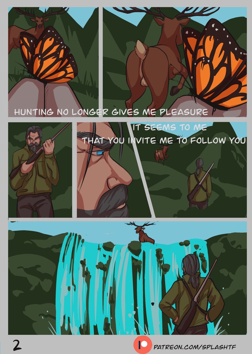 balls feral flowing_water genitals group gun hunter hunting male nature outside patreon_logo ranged_weapon text trio waterfall weapon splashtf patreon arthropod butterfly deer human insect lepidopteran mammal absurd_res comic english_text hi_res story url