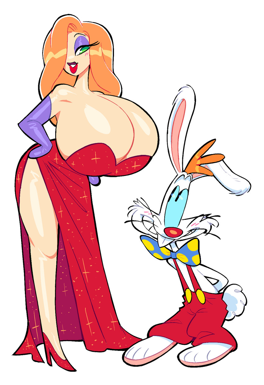 anthro bedroom_eyes big_breasts breasts duo female hair hair_over_eye huge_breasts lips male narrowed_eyes seductive size_difference thick_lips theguywhodrawsalot disney who_framed_roger_rabbit jessica_rabbit roger_rabbit human lagomorph leporid mammal rabbit hi_res