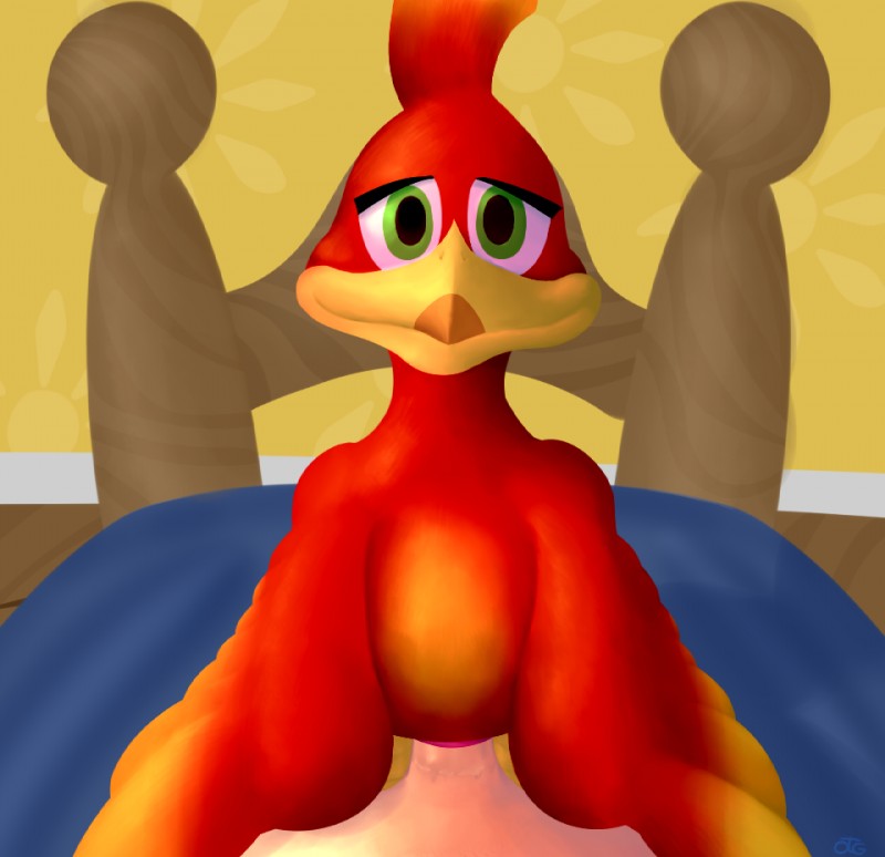 ambiguous_gender animal_genitalia beak bed cloaca closed_smile detailed_background disembodied_penis duo erection feral first_person_view furniture genitals green_eyes half-closed_eyes male male/ambiguous mouth_closed narrowed_eyes nude on_bed penetration penis smile otherthatguy banjo-kazooie rareware kazooie avian bird breegull