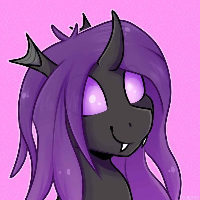 ambiguous_gender anthro black_body fangs hair happy horn mane pink_background purple_eyes purple_mane simple_background smile solo teeth young young_ambiguous young_anthro jellysiek friendship_is_magic hasbro my_little_pony fan_character violet_rose arthropod changeling 1:1 2021 absurd_res headshot_portrait hi_res portrait