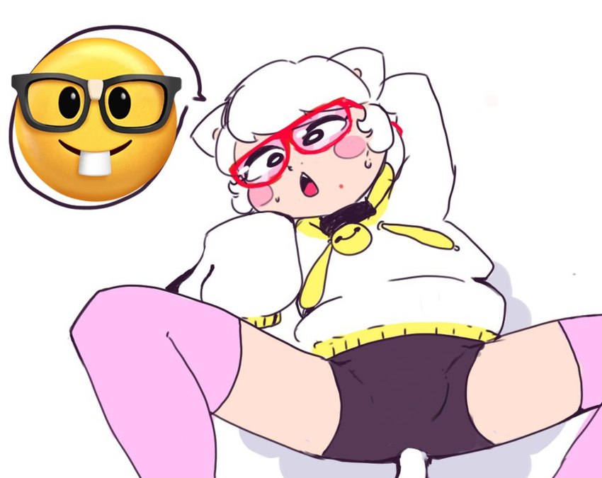 clothed clothing emoji eyewear fully_clothed glasses laid_down legwear light_body looking_at_viewer male nerd red_eyewear red_glasses simple_background solo spread_legs spreading stockings thigh_highs thigh_stockings wearing_glasses white_background sonofan nerd_emoji_(meme) animal_humanoid cat_humanoid felid felid_humanoid feline feline_humanoid humanoid mammal mammal_humanoid 2023 digital_media_(artwork)