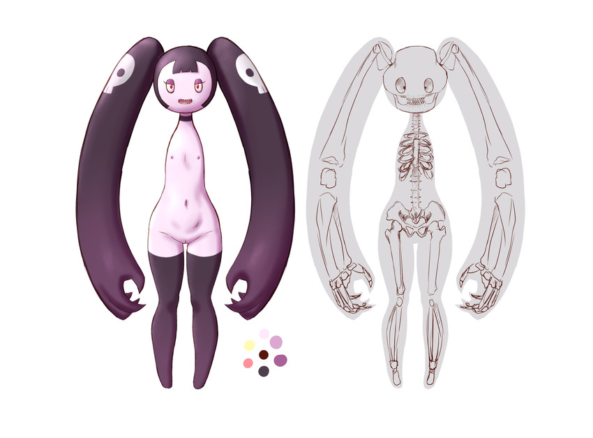 anatomy bone female genitals nipples not_furry purple_body purple_skin pussy radiograph red_eyes sharp_teeth skeleton solo teeth lehman8 skullarm humanoid absurd_res hi_res model_sheet shaded soft_shading