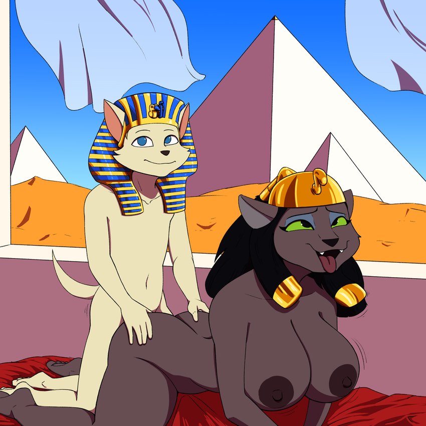 age_difference all_fours anthro big_breasts black_hair breasts butt clothed clothing duo egyptian egyptian_architecture egyptian_clothing egyptian_headdress facial_tuft female female_penetrated from_behind_position fur gold_(metal) hair jewelry looking_at_viewer male male/female male_penetrating male_penetrating_female mature_anthro mature_female nipples nude older_female open_mouth penetration pharaoh pyramid royalty sex shota size_difference smile tail tuft young young_anthro young_male younger_male callmewritefag disney disney's_aladdin hanna-barbera mythology swat_kats fan_character mirage_(disney) percy_lynxoln_(callmewritefag) domestic_cat felid feline felis mammal 1:1 2024 colored colored_sketch digital_drawing_(artwork) digital_media_(artwork) hi_res shaded sketch