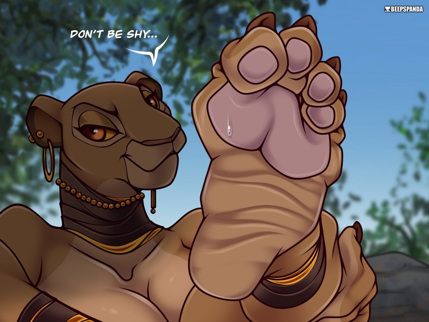 4_toes anthro anthrofied barefoot bodily_fluids ear_piercing feet female foot_fetish foot_focus humanoid_feet pawpads piercing plantigrade soles solo sweat sweaty_feet toes yellow_eyes bronypanda disney the_lion_king sarabi_(the_lion_king) felid lion mammal pantherine hi_res