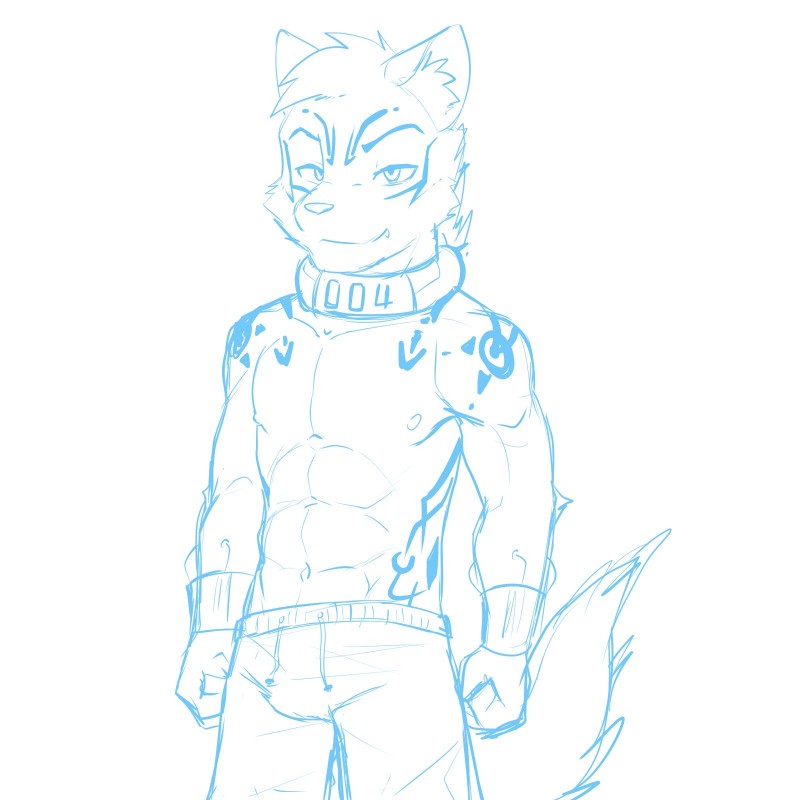 abs anthro bracelet bulge clothed clothing collar jewelry male muscular muscular_male solo topless sharparadise felid feline mammal 1:1 hi_res line_art sketch