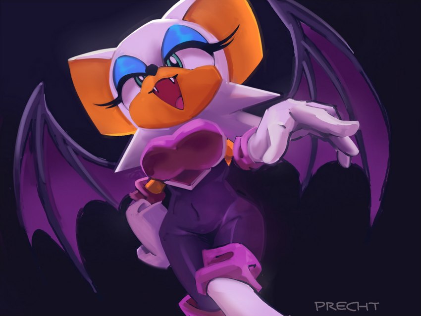 anthro bat_wings breasts clothing eyeshadow fangs female gloves green_eyes half-closed_eyes handwear looking_at_viewer makeup membrane_(anatomy) membranous_wings narrowed_eyes open_mouth simple_background solo teeth wings precht-art sega sonic_the_hedgehog_(series) rouge_the_bat bat mammal 2022 4:3 signature