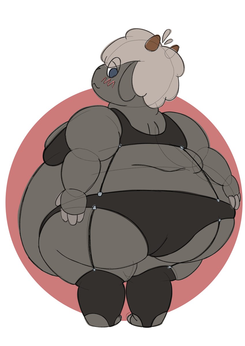 ambiguous_gender anthro belly big_butt blush butt clothing fat_arms feedee fluffy lingerie morbidly_obese obese overweight slightly_chubby smile solo thick_thighs underwear wide_hips thechubbiestlamb edwin_(thechubbiestlamb) bovid caprine humanoid mammal sheep absurd_res hi_res