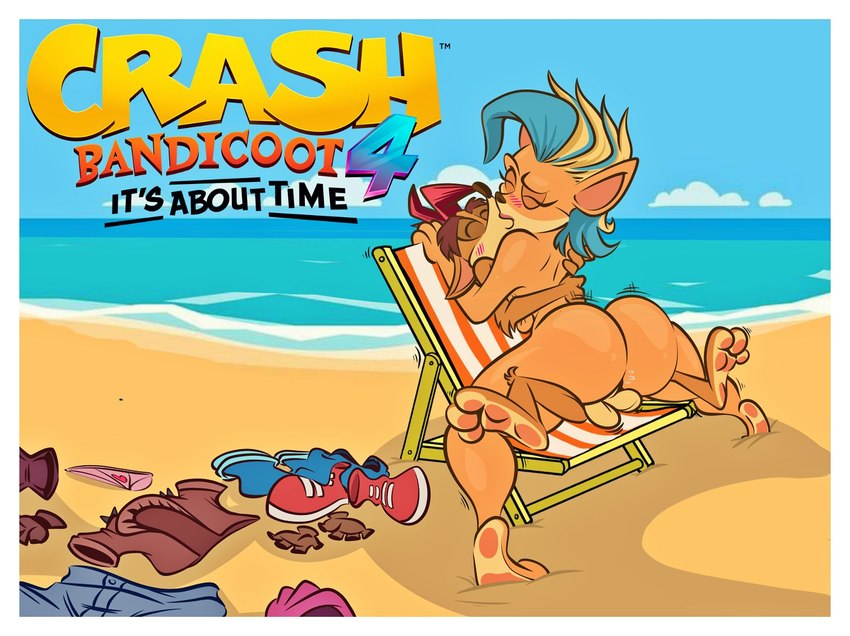 anthro balls barefoot beach blush border butt clothes_on_floor clothing duo feet female from_front_position genitals jiggling kissing larger_female lipstick makeup male mastery_position nude pawpads paws removed_clothing sea seaside sex size_difference smaller_male summer water white_border nafyo-toons activision crash_bandicoot_(series) crash_bandicoot pirate_tawna bandicoot mammal marsupial