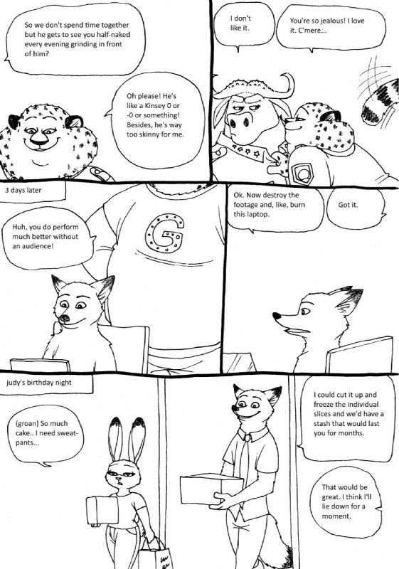 anthro clothed clothing dialogue fur group horn jealous long_ears male notched_ear police police_uniform simple_background size_difference slightly_chubby smile speech_bubble text topless uniform white_background bernielover disney zootopia benjamin_clawhauser chief_bogo judy_hopps nick_wilde bovid bovine canid canine cape_buffalo cheetah felid feline fox lagomorph leporid mammal rabbit red_fox true_fox comic english_text hi_res monochrome