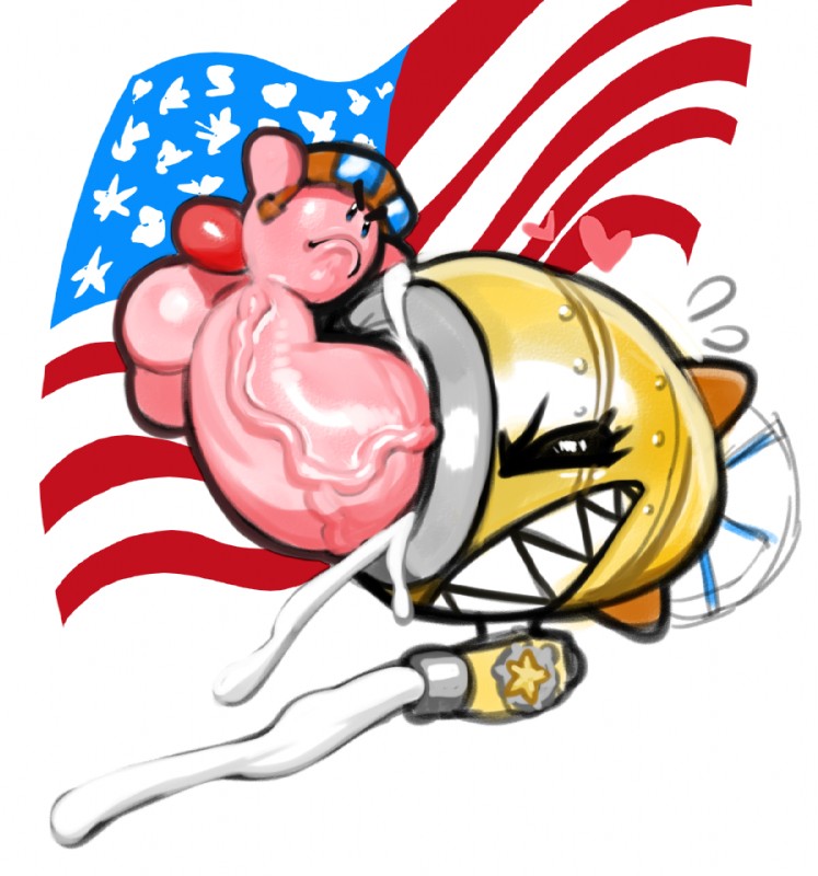 aircraft airship american_flag balls big_balls big_penis bodily_fluids clothing cum cum_inside duo eyelashes female genital_fluids genitals hat headgear headwear heart_symbol huge_balls huge_penis hyper hyper_balls hyper_genitalia hyper_penis machine male male/female not_furry penis pilot pink_body pink_skin sharp_teeth simple_background small_but_hung teeth united_states_of_america vehicle vein veiny_penis what white_background modeseven kirby_(series) nintendo kabula_(kirby) kirby wheelie_rider_kirby animate_inanimate dire_aircraft dire_machine dire_vehicle living_aircraft living_machine living_vehicle 2018