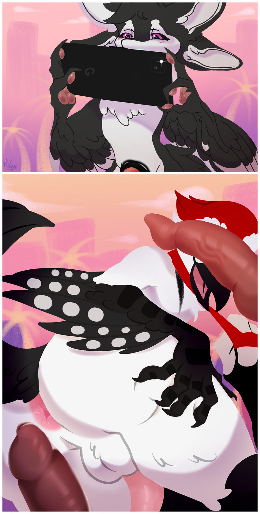 2_panel_comic 3_fingers 4_ears 5_fingers abstract_background animal_genitalia animal_penis animal_vulva anthro anus avian_arms backsack balls beak big_anus big_butt big_penis black_beak black_body black_claws black_feathers black_feet black_finger_claws black_fur black_genitals black_hands black_sclera black_wings border butt butt_grab canine_genitalia canine_penis canine_vulva cellphone chest_tuft claws collar countershading disembodied_penis dominant dominant_anthro dominant_male dominant_pov electronics erection faceless_character faceless_male feathered_wings feathers feet finger_claws fingers first_person_view fur gangbang genital_slit genitals grabbing group group_sex hair hand_on_butt hand_on_own_butt holding_cellphone holding_object holding_phone holding_smartphone imminent_anal imminent_oral imminent_sex intravaginal_penis knot knotted_penis leash leash_pull long_beak looking_back looking_down male male/male male_anthro male_focus markings mmm_threesome monotone_genitals multi_ear multicolored_body multicolored_feathers multicolored_wings multiple_angles narrowed_eyes nude nude_anthro open_beak open_mouth pawpads paws penile penis penis_on_face perineum phone pink_anus pink_genitals pink_pawpads pink_penis presenting presenting_anus presenting_hindquarters puffy_genital_slit purple_eyes raised_tail rear_view recording red_body red_collar red_feathers red_genitals red_hair red_leash red_penis scuted_arms scutes sex simple_background smartphone smile solo_focus spots spread_butt spreading submissive submissive_anthro submissive_male tail talons tapering_penis text these_aren't_my_glasses thick_thighs threesome toes tongue trio tuft tufted_fur two_panel_image vein veiny_penis white_balls white_body white_border white_feathers white_fur white_genitals white_spots winged_arms wings mirshu google google_pixel arch_odro fyr_(fenrir784) layvan avali avian bird picid woodpecker 2025 absurd_res colored comic digital_drawing_(artwork) digital_media_(artwork) hi_res shaded signature simple_shading