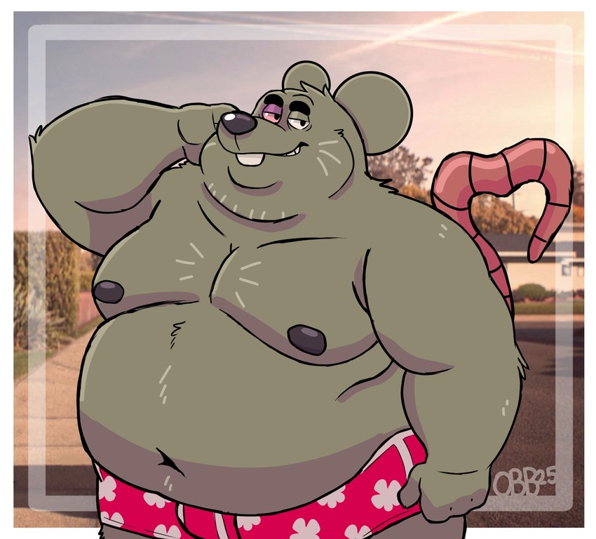 anthro belly big_belly clothing male moobs navel nipples overweight overweight_male real smile solo underwear onebigbeaw cartoon_network the_amazing_world_of_gumball frankie_watterson mammal murid murine rat rodent 2025 hi_res